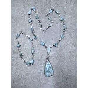 Larimar 925 Wire Wrap Necklace 18” W 3” Drop & Matching 8” Bracelet